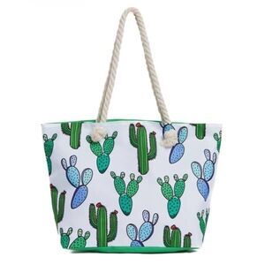 Water Resistant Canvas Beach Bag with Zipper, Cactus Large Beach Tote Bag new
